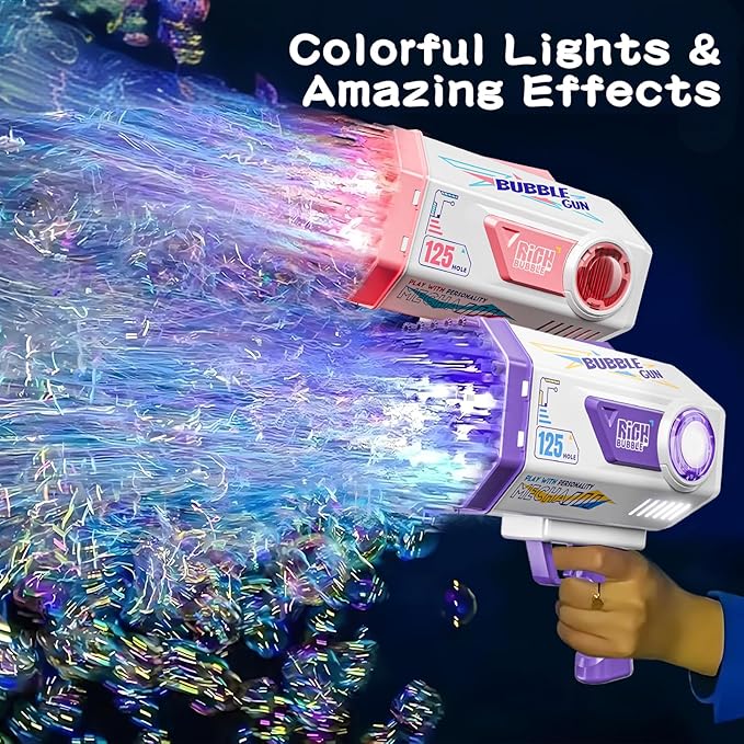 BOMOCO Bubble Gun,125 Holes Bubble Machine Bubbles for Kids 3-12,Bubble Blaster Gun with Bubble Solution Summer Outdoor Bubble Toys Birthday Wedding Halloween Party Favors Gifts Bubble Maker,Purple-CubbioJoy