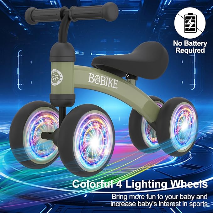 Baby Balance Bike Toys for 12-36 Months Kids Toy Boy and Girls Gifts Toddler Best First Birthday Gift Children Walker No Pedal Infant 4 Wheels Bicycle (Colorful, Deep Green-Light)-CubbioJoy