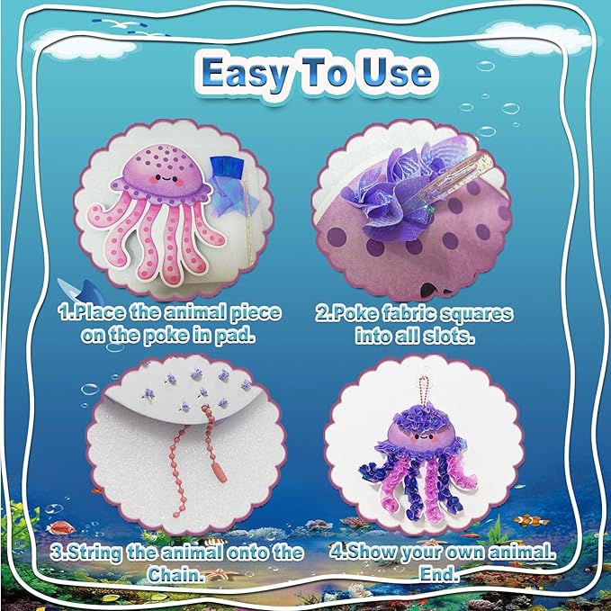 JRD&BS WINL Magical Ocean Animal Poke Art - Dolphin, Jellyfish, Seahorse, Turtle, Octopus | No-Mess Craft Kit for Kids 4-9 | Marine Biology Learning Toy | Creative Gift for Preschoolers-CubbioJoy