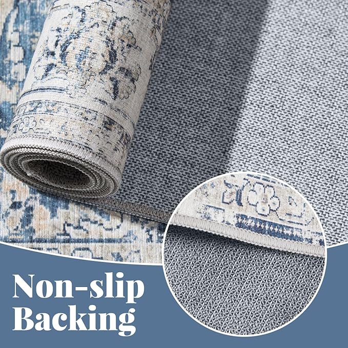 jinchan Floral 2x3 Rugs for Entryway - Vintage Washable Small Non-Slip Distressed Indoor Doormat Ultra-Thin Low-Pile Accent Rug for Entrance Kitchen Bedroom Bathroom (2x3ft,Dark Blue)-CubbioJoy