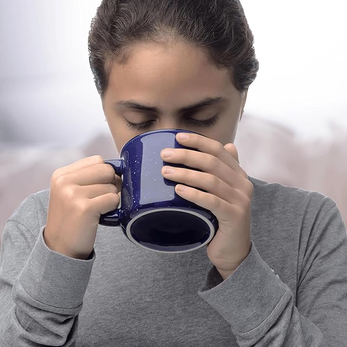 DISCOUNT PROMOS Custom Ceramic Campfire Coffee Mugs 13 oz. Set of 1, Personalized Bulk Pack - Perfect for Tea, Espresso, Cappuccino, Hot Cocoa - Blue-CubbioJoy