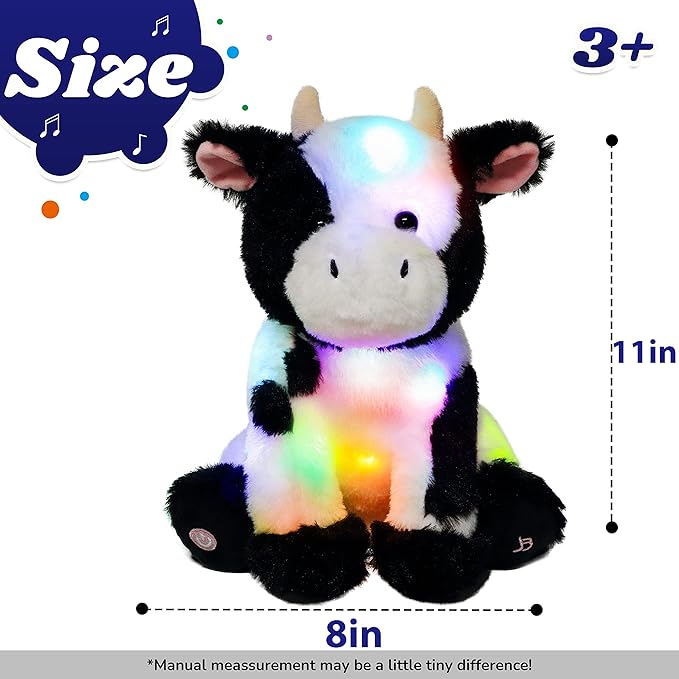 Cuteoy Light-up Singing Plush Cow LED Musical Stuffed Animal Adjustable Volume Lullaby Plushies Birthday Christmas Toy Gifts for Kids Toddler Girls, 13"-CubbioJoy