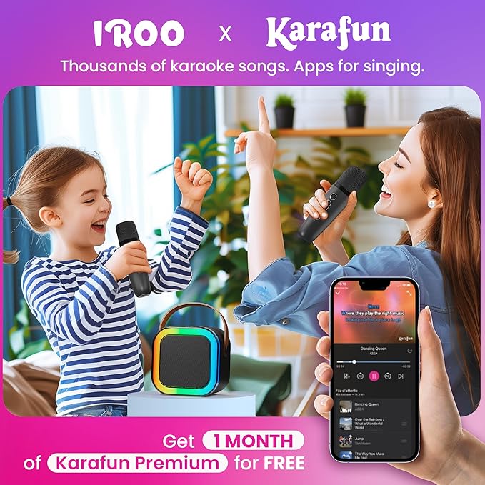 IROO Mini Karaoke Machine for Kids, 2025 TOP Toys Birthday Gifts Ideas for Girls Ages 4, 5, 6, 7, 8, 9, 10, 12+ Years Old, Portable MP3 Player with 2 Wireless Mics for Party(Black)-CubbioJoy