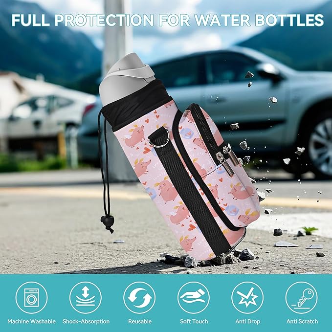 25/32/40/64oz Water Bottle Bag Holder Carrier-Insulated Crossbody Sling Case Sleeve with Strap & Pockets for Men Women Gym Cycling Travel Walking Hiking Camping-CubbioJoy