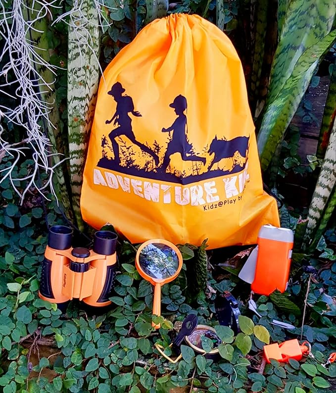 Adventure Kidz Outdoor Exploration Kit, Children’s Binoculars, Flashlight, Compass, Fox Whistle, Magnifying Glass, Backpack. Great Gift Set for STEM, Pretend Play, Ages 3+ Boys Girls-CubbioJoy