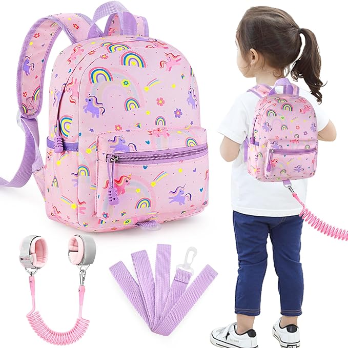 Accmor Toddler Backpack Leash, Cute Unicorn Baby Backpacks with Anti Lost Wrist Link, Mini Kids Backpack Leash Walking Harness for Outdoor Travel, Small Backpack Tether for Boys Girls 1-3 (Pink)-CubbioJoy
