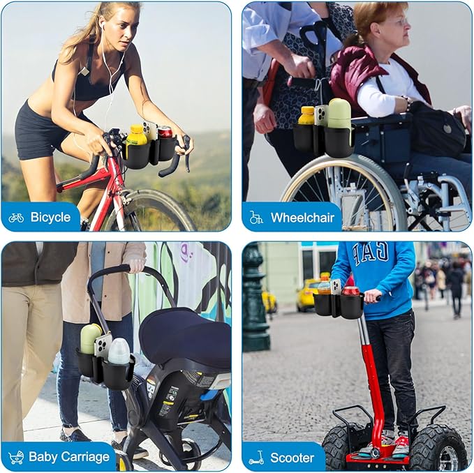 Accmor Stroller Cup Holder with Phone Holder, Universal Cup Holder for Uppababy Nuna Doona Strollers, 2-in-1 Bottle Phone Holder for Bike, Wheelchair, Walker, Scooter-CubbioJoy