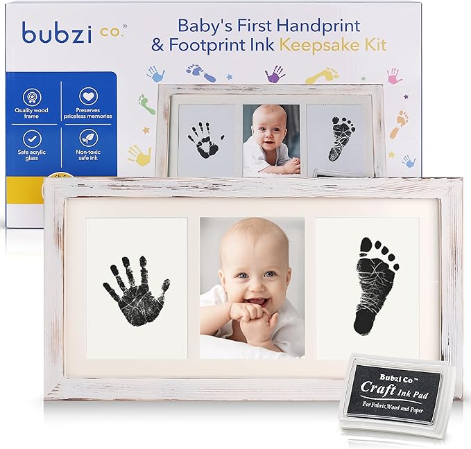 Bubzi Co Baby Handprint Kit & Footprint Photo Frame for Newborn Girls and Boys, Unique Baby Shower Gifts Set for Registry, Memorable Keepsake Decorations for Room Wall or Nursery Decor (White Wash)-CubbioJoy