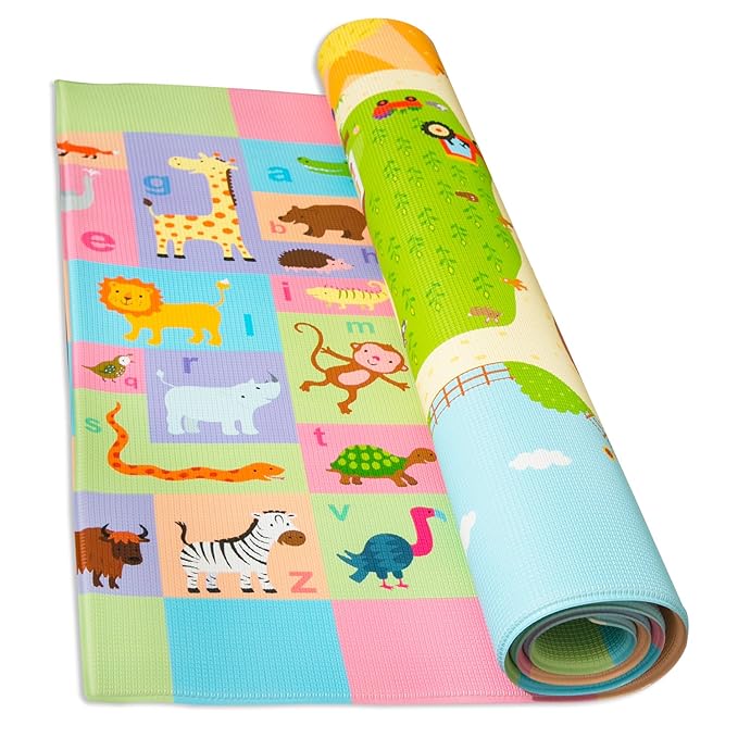 Baby Care Play Mat (Medium, Playful - Busy Farm) 73’’ x 49’’ Original One-Piece Reversible Rollable Waterproof Play Mat for Infants, Babies, Toddler, and Kids-CubbioJoy