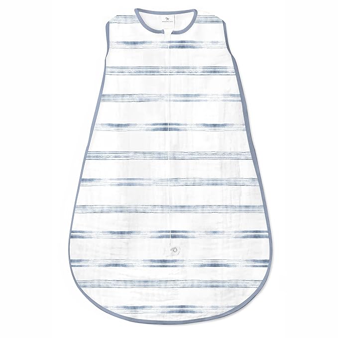 Amazing Baby Cotton Muslin Sleeping Sack, for Baby Boy or Girl, Wearable Blanket with 2-Way Zipper, Watercolor Stripes, Denim, Large (12-18 Month)-CubbioJoy