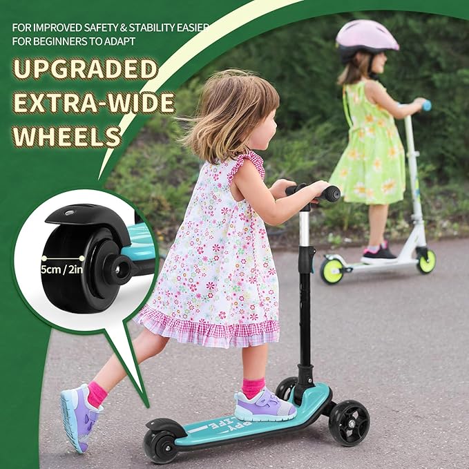 Besrey Kick Scooter for Kids Ages 3-10, 3-Wheel Folding Scooter with Adjustable Height, LED Light Wheels, Extra Wide Deck for Outdoor Activities-CubbioJoy