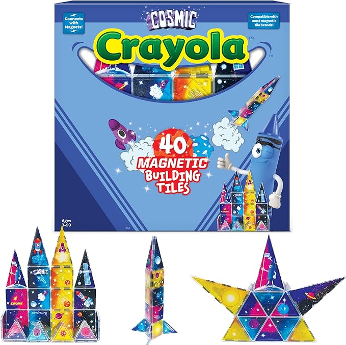 CreateOn Crayola Cosmic Magnetic Tiles, Building Set for Kids, Magnetic Building Toys for Kids, STEM Learning Toys for Boys and Girls Ages 3 and Up, 40-Piece Set (Cosmic)-CubbioJoy