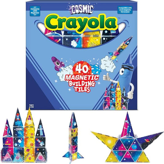 CreateOn Crayola Cosmic Magnetic Tiles, Building Set for Kids, Magnetic Building Toys for Kids, STEM Learning Toys for Boys and Girls Ages 3 and Up, 40-Piece Set (Cosmic)-CubbioJoy