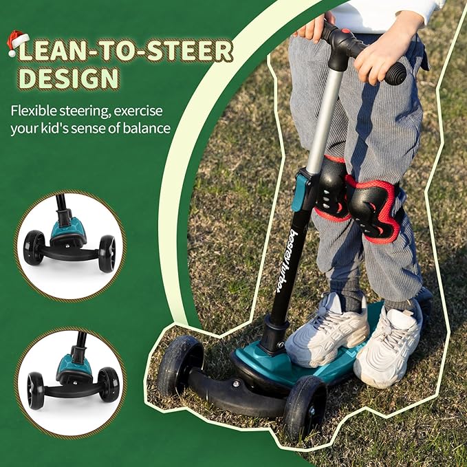 Besrey Kick Scooter for Kids Ages 3-10, 3-Wheel Folding Scooter with Adjustable Height, LED Light Wheels, Extra Wide Deck for Outdoor Activities-CubbioJoy