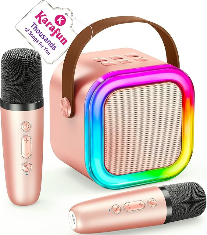 IROO Mini Karaoke Machine for Kids, 2025 TOP Toys Birthday Gifts Ideas for Girls Ages 4, 5, 6, 7, 8, 9, 10, 12+ Years Old, Portable MP3 Player with 2 Wireless Mics for Party-CubbioJoy
