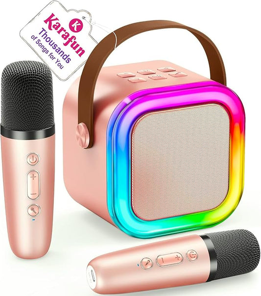 IROO Mini Karaoke Machine for Kids, 2025 TOP Toys Birthday Gifts Ideas for Girls Ages 4, 5, 6, 7, 8, 9, 10, 12+ Years Old, Portable MP3 Player with 2 Wireless Mics for Party-CubbioJoy