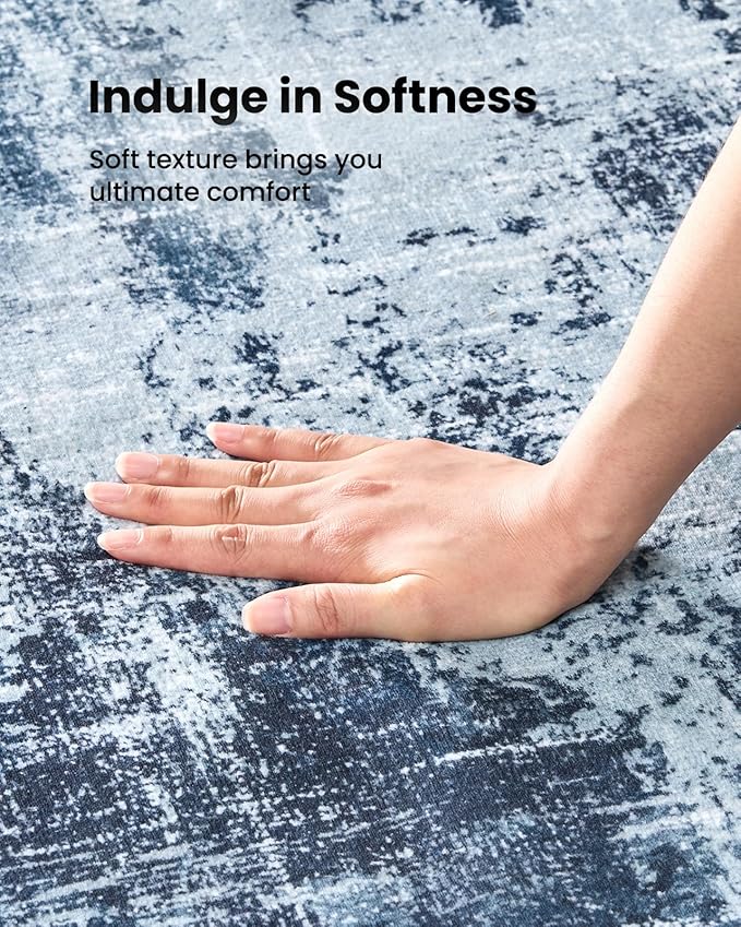 Amada Washable Entry Rug, 2x3 Modern Abstract Rug with Short Pile and Non-Slip Backing, Small Rug with Abstract Pattern for Entryway, Kitchen and Living Room, Dark Blue-CubbioJoy