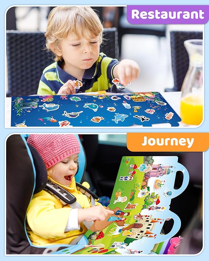 Benresive Reusable Sticker Books for Kids 2-4, Sticker Books for Toddlers 1-3 2-4, Toddler Travel Toys Activities Crafts Gifts - Ocean, Fairy and Dinosaur-CubbioJoy