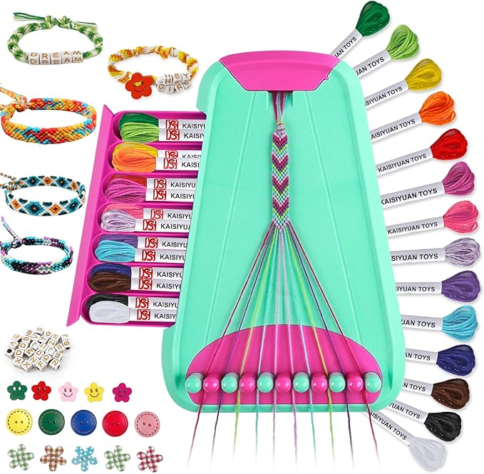 Arts and Crafts for Kids Ages 8-12,Friendship Bracelet Making Kit for Girl,Kids Jewelry Making Kit with 28 Pre-Cut Threads,Christmas Birthday Gifts for Ages 6 7 8 9 10 11 12 Year Old Green Rose-CubbioJoy