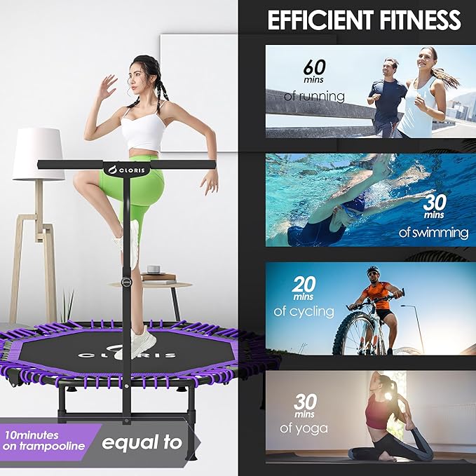 CLORIS 38in/48in Folding Trampoline - Max Load 220lbs / 450lbs Mini Trampoline Rebounder Trampoline for Adults with Adjustable Foam Handle, with safty Padded Cover Best Gift for Kids/Adult-CubbioJoy