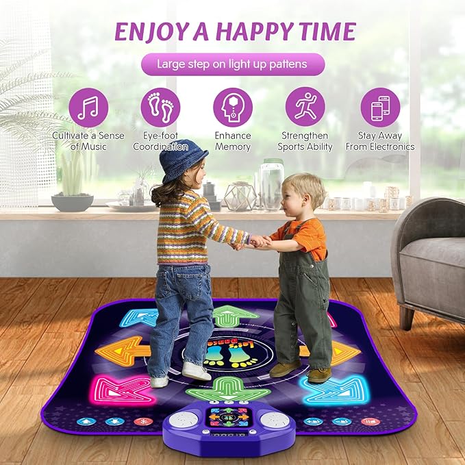 Dance Mat Toys for 3-12 Year Old Girls & Boys, Dance Mats with Light Up 8-Buttons & Wireless Bluetooth, Music Dance Toy with 5 Modes Game, Birthday Xmas Gifts for 3 4 5 6 7 8 9 10+ Year Old Girls Boys-CubbioJoy