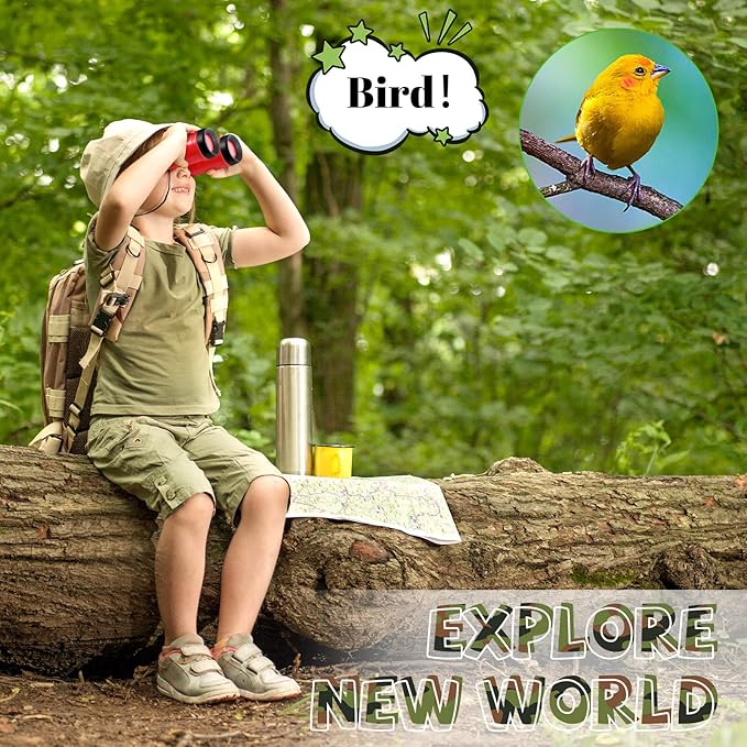 25 Pack Binoculars for Kids 6+ Years Old, with Compass and Neck String Toddler Toy Binoculars Gift Set for Camping Adventure, Party Favor, Red, Yellow, Camo, Green, Blue-CubbioJoy