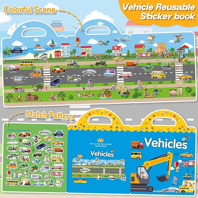 3 Sets Sticker Books for Toddlers 2-4 Years, Reusable Stickers Books for Toddlers 1-3, Travel Toys for Kids 1-3, Airplane Travel Essentials for Kids-CubbioJoy