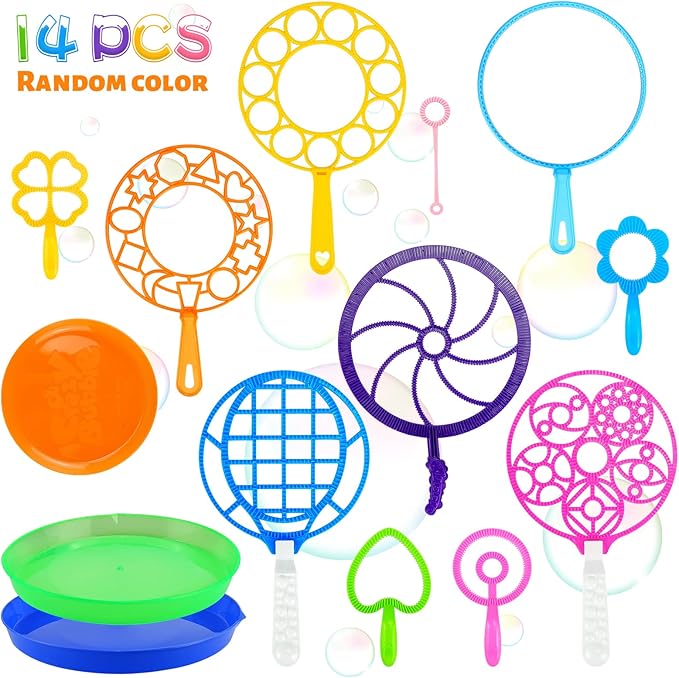 Big Bubble Wands Set, 14pcs Random Color Plastic Giant Bubble Wands Bubble Maker Kids Summer Toy for Outdoor Activities-CubbioJoy
