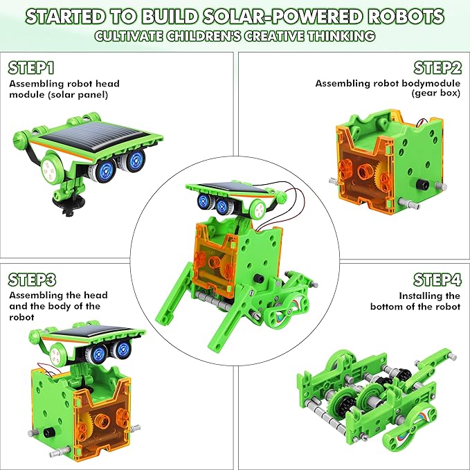 Bottleboom STEM 13-in-1 Education Solar Power Robots Toys for Boys Age 8-12, Educational Toy Science Kits for Kids Experiment Robotics Set Birthday Gifts for 8 9 10 11 12 Years Old-Green-CubbioJoy