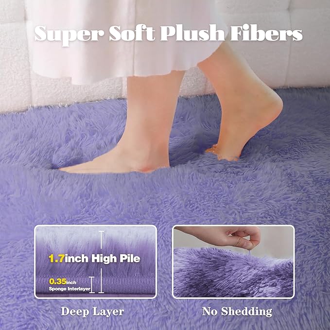 4x6 Area Rug for Living Room: Fluffy Shag Soft Washable Rugs Fuzzy Plush Indoor Carpet for Bedroom Nursery Playroom Dorm Kids Girls Boys Room (Purple, 4'x6')-CubbioJoy