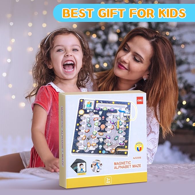 deli Magnetic Alphabet Maze, Wooden Montessori Toys for Tolddlers, Learning Educational Fine Motor Skills Toys for Kids 3 4 5 Year Old Gifts-CubbioJoy