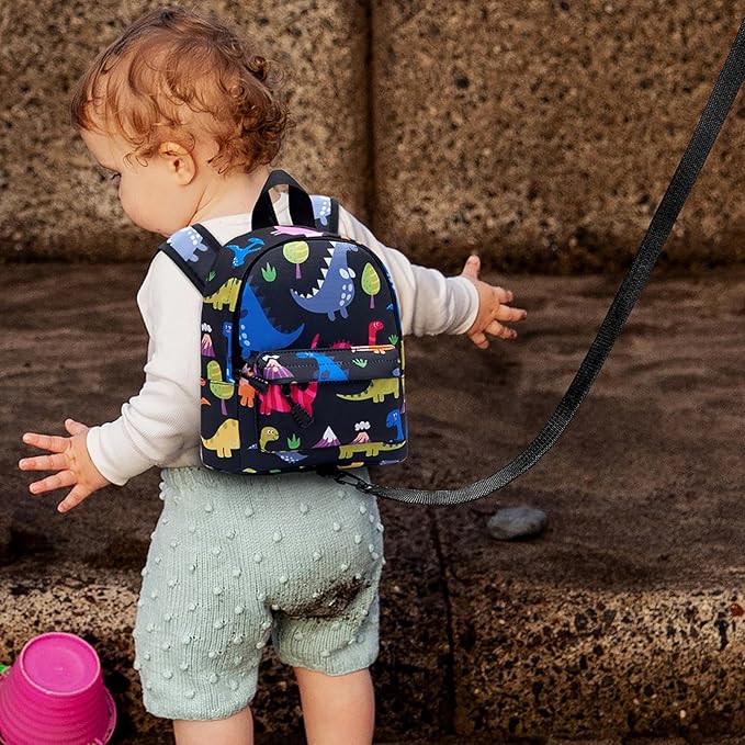 Accmor Toddler Leash Baby Dinosaur Backpack Harness with Anti Lost Wrist Link, Cute Mini Child Daycare Bag with Tether Hold Kids Close While Outdoor Walking for Baby Boys Girls-CubbioJoy