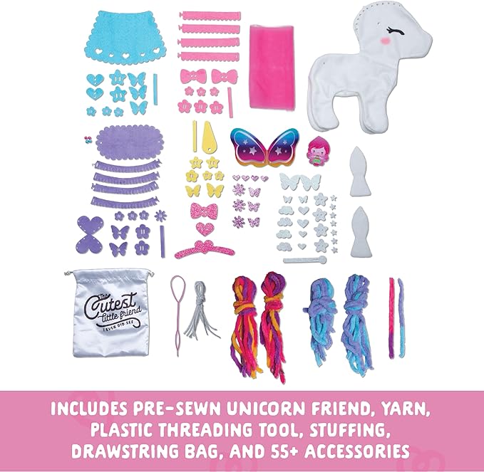 Craft-tastic - Make a Friend Unicorn - Mini Sewing Kit, Arts and Crafts, Kids Crafts, Craft Kit Makes 1 Easy-to-Sew Stuffie with Accessories, Bonus Travel Tote Included Ages 6+-CubbioJoy