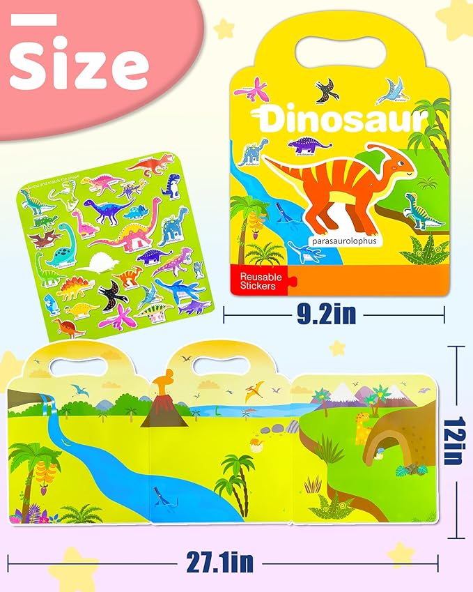 Benresive Reusable Sticker Books for Kids 2-4, Sticker Books for Toddlers 1-3 2-4, Toddler Travel Toys Activities Crafts Gifts - Dinosaur-CubbioJoy