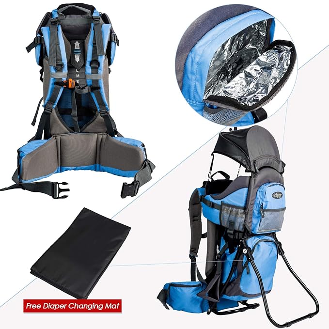 ClevrPlus Canyonero Camping Baby Backpack Hiking Kid Toddler Child Carrier with Stand and Sun Shade Visor, Blue-CubbioJoy