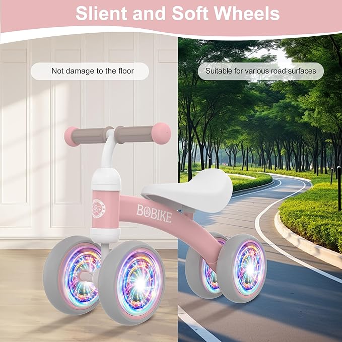 Baby Balance Bike Toys for 12-36 Months Kids Toy Boy and Girls Gifts Toddler Best First Birthday Gift Children Walker No Pedal Infant 4 Wheels Bicycle (Colorful, Pink-Light)-CubbioJoy