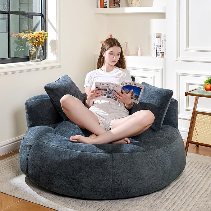 Bean Bag Chair for Adults, Comfortable Bean Bag Sofa with Back Support and Pillows, Giant Bean Bag Chairs Suitable for Living Rooms, Bedrooms and Apartments -Dark Blue-CubbioJoy