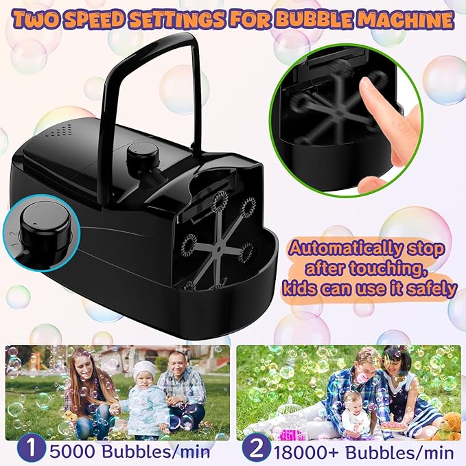 Bubble Machine - 18000+ Bubbles Per Minute, 2 Speed Settings, Battery/USB Powered Outdoor Bubble Blower for Toddlers, Birthday Parties, Weddings (Black)-CubbioJoy