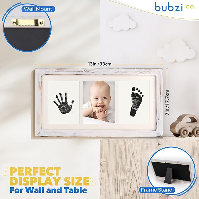 Bubzi Co Baby Handprint Kit & Footprint Photo Frame for Newborn Girls and Boys, Unique Baby Shower Gifts Set for Registry, Memorable Keepsake Decorations for Room Wall or Nursery Decor (White Wash)-CubbioJoy
