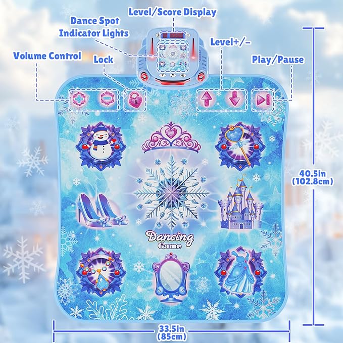 Dance Mat Toys Girl Gift: 8-Button Frozen Dance Pad Wireless Bluetooth Electronic Dance Game for Kids with 4 Game Modes LED Light Built-in Music Birthday Gifts for 3 4 5 6 7 8 9 10+ Years Old Girls-CubbioJoy