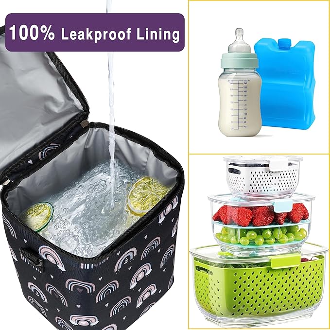 Breastmilk Cooler Bag with Ice Pack Fits 4 Baby Bottles Up to 9 Ounce Insulated Baby Bottle Bag Breast Milk Cooler on the Go with Strap Fits Medela/Dr.Brown's for Nursing Mom Daycare, Work or Travel-CubbioJoy