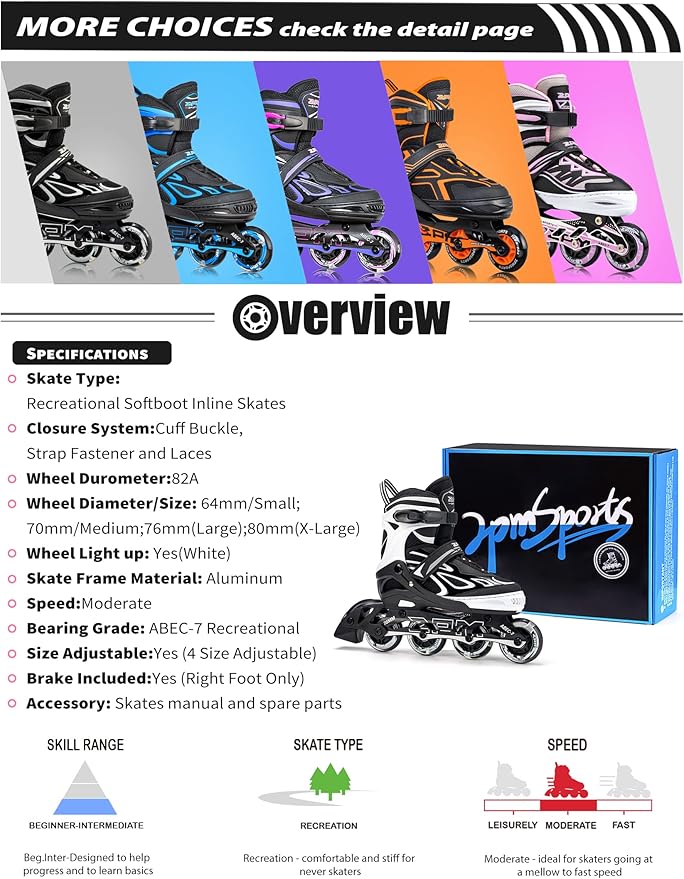 2PM SPORTS Vinal Girls Adjustable Flashing Inline Skates, All Wheels Light Up, Fun Illuminating Skates for Kids Men Adult Women and Boys-CubbioJoy