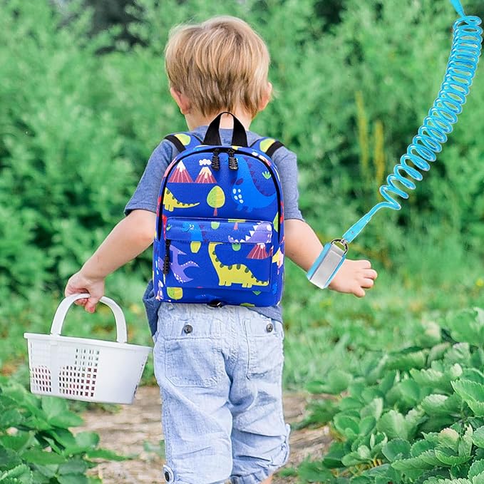 Accmor Toddler Backpack Leash with Anti Lost Wrist Link, Cute Mini Child Walking Harnesses Keep Kids Close Back Pack Rope Tether Rein for Baby Boys (Blue/Dino)-CubbioJoy