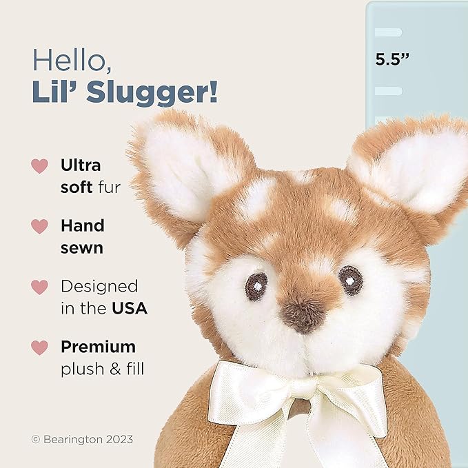Bearington Collection Baby Lil’ Willow, 5.5 Inch Fawn Plush Stuffed Animal, Soft Baby Rattles and Plush Rings - Newborn Toys-CubbioJoy