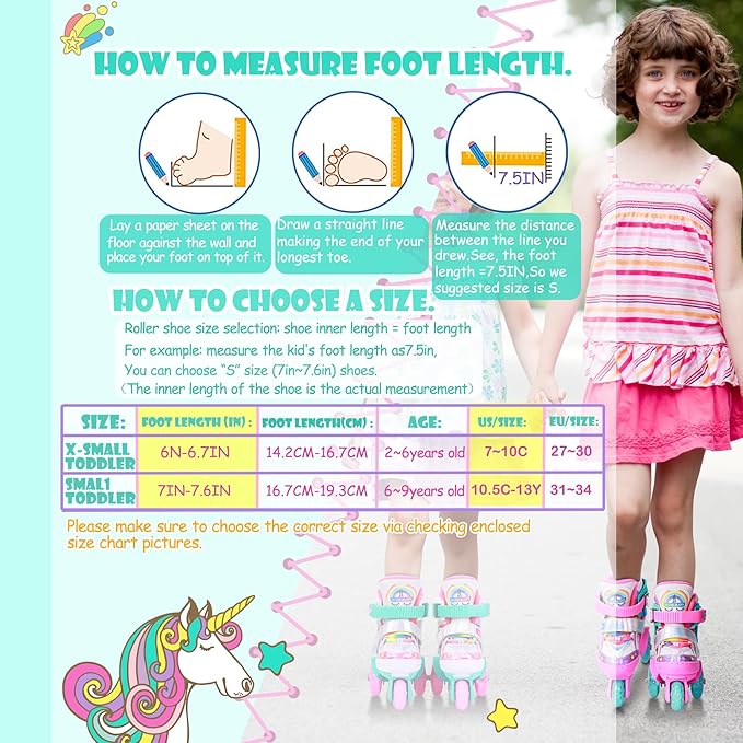 4-Pejiijar Rainbow Unicorn Kids Roller Skates for Girls Toddler Ages 2-4 5-8 8-12,Adjustable Roller Shoes with Luminous Wheels for Birthday Xmas Gifts-CubbioJoy