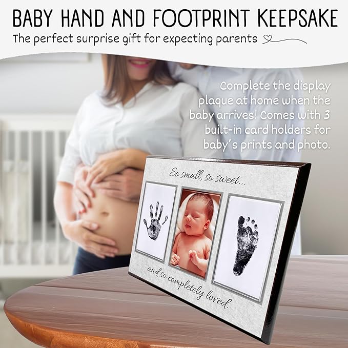 Baby Hand and Footprint Kit with Photo & Birth Details, Inkless Hand and Footprint Kit, Newborn Keepsake Plaque, Baby Shower Gifts (STYLE 2 (Baby Shower) (So Small, So Sweet))-CubbioJoy