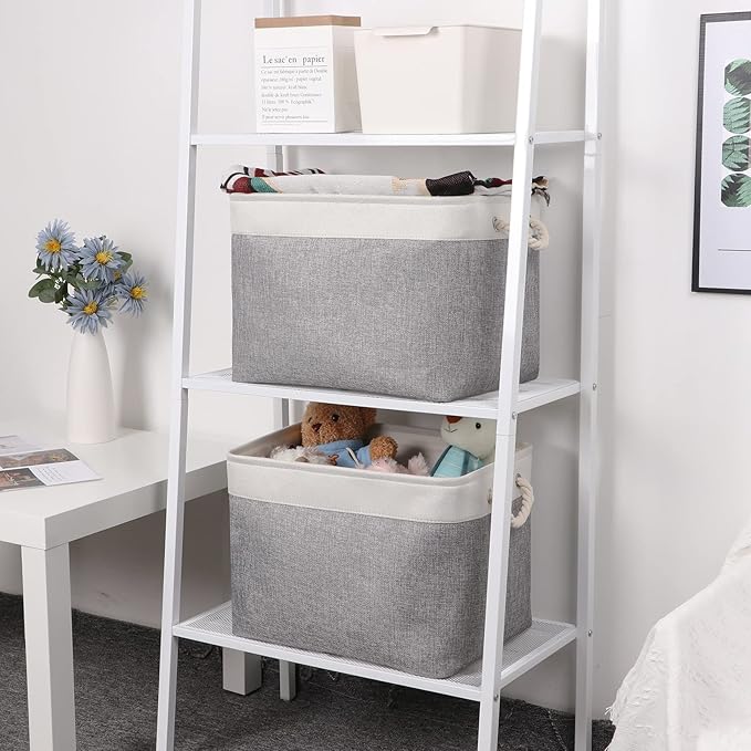 Bidtakay Storage Baskets for Organizing Large Storage Bins for Shelves 2 Pack 16x12 in Fabric Baskets for Blanket Nursery Toy Storage Collapsible Organizer Bins Closet Organizers Storage-Grey&White-CubbioJoy