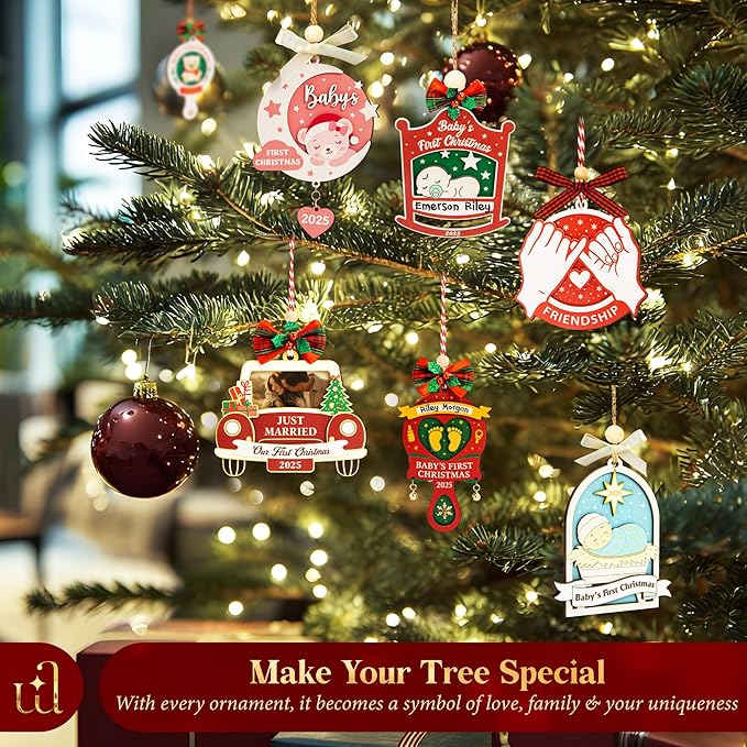 Baby First Christmas Ornament 2025 for Girl Boy - Baby's 1st for Parents, Rattle Newborn Ornament Keepsake Babys First Xmas Ornaments for Xmas Tree Decorations-CubbioJoy