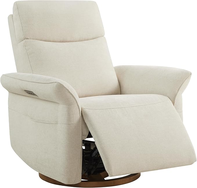 CHITA Power Recliner Chair, Electric Triple-Motor Swivel Glider Nursery Rocking Chair with Adjustable Power Headrest and Lumbar Support, GREENGARD Gold Certified, Solid Wood Base, Linen-CubbioJoy