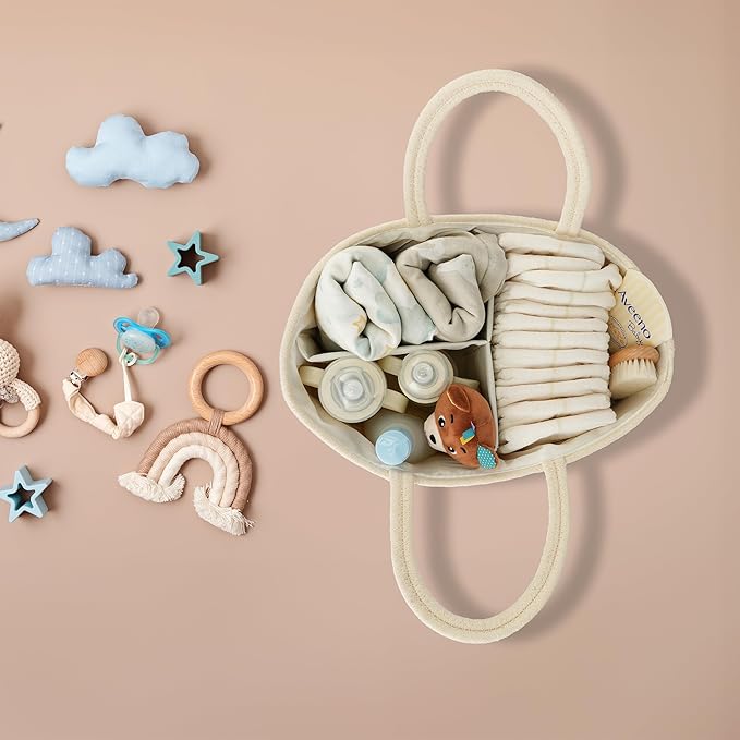 Diaper Caddy Organizer Cotton Rope Baby Basket Nursery Storage and Portable Tote Bag for Car Ideal Baby Shower Gifts and Registry Must-Have for Newborn Essentials beige-CubbioJoy
